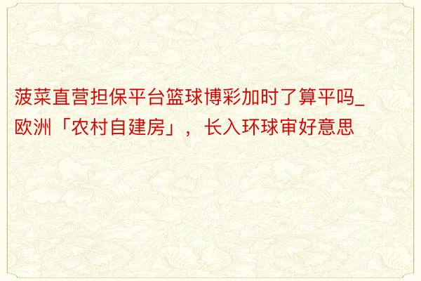菠菜直营担保平台篮球博彩加时了算平吗_欧洲「农村自建房」，长入环球审好意思