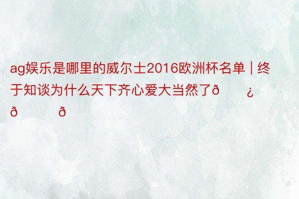 ag娱乐是哪里的威尔士2016欧洲杯名单 | 终于知谈为什么天下齐心爱大当然了🌿💚💚